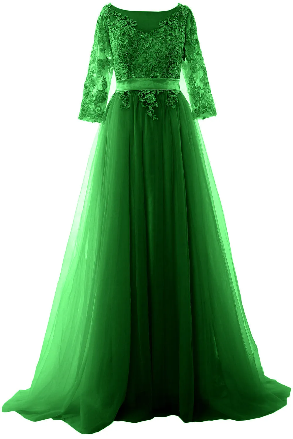 MACloth Elegant Half Sleeve Prom Dress Lace Tulle Maxi Evening Formal Gown