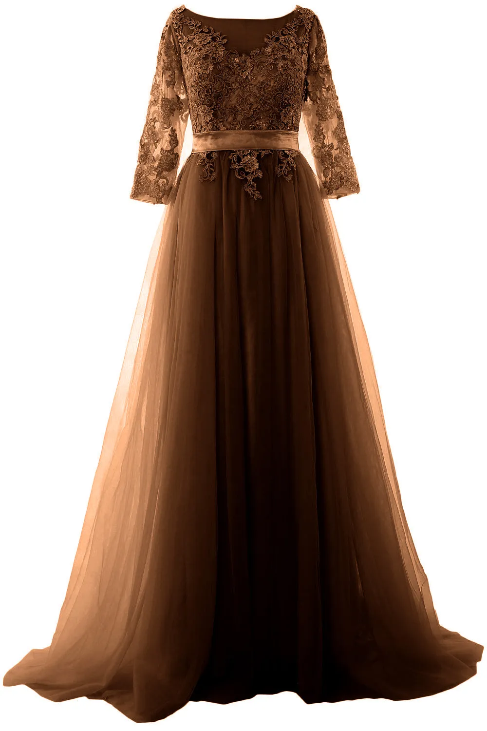 MACloth Elegant Half Sleeve Prom Dress Lace Tulle Maxi Evening Formal Gown