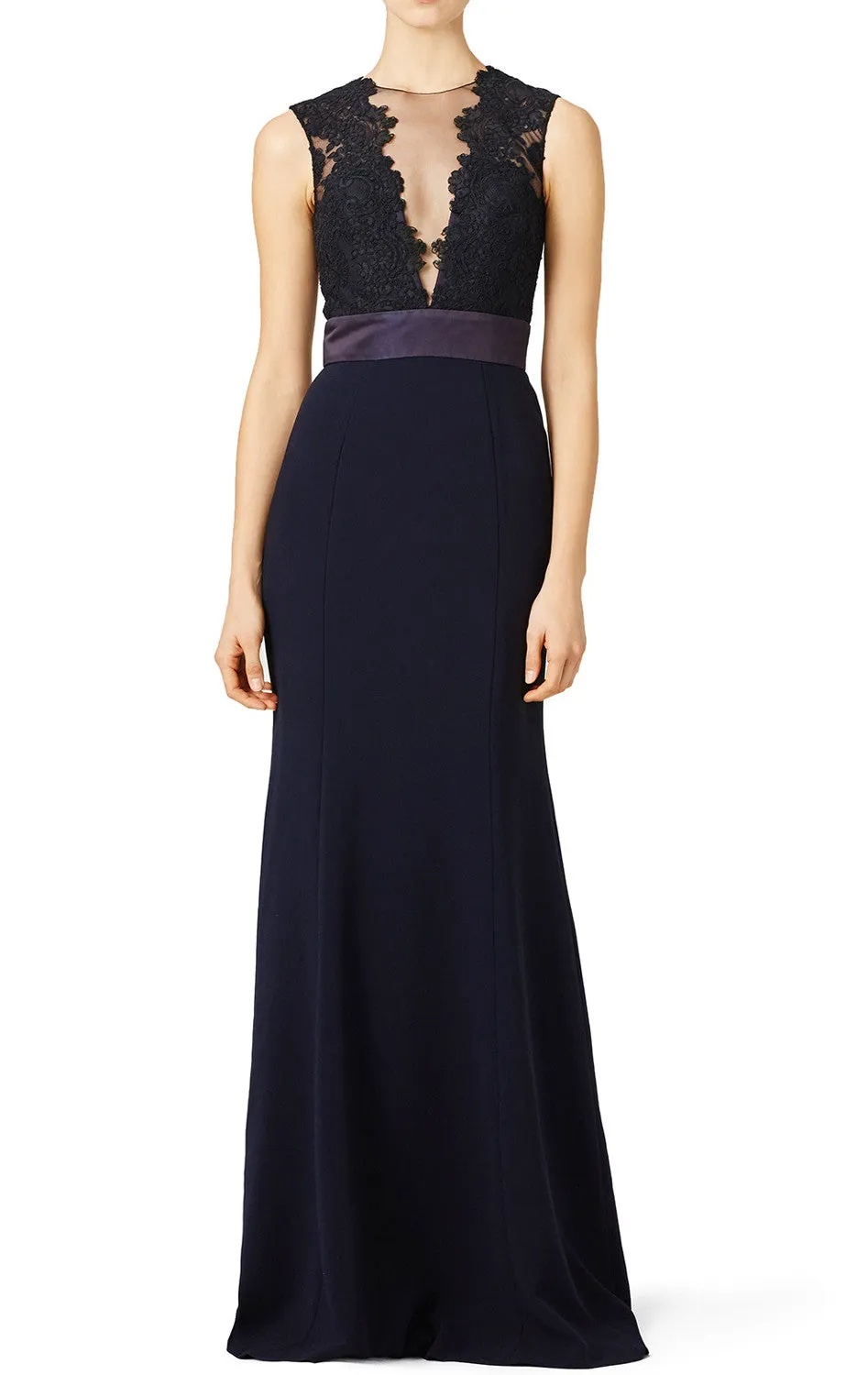 MACloth Mermaid Lace Jersey Long Evening Gown Dark Navy Mother of the Brides Dress