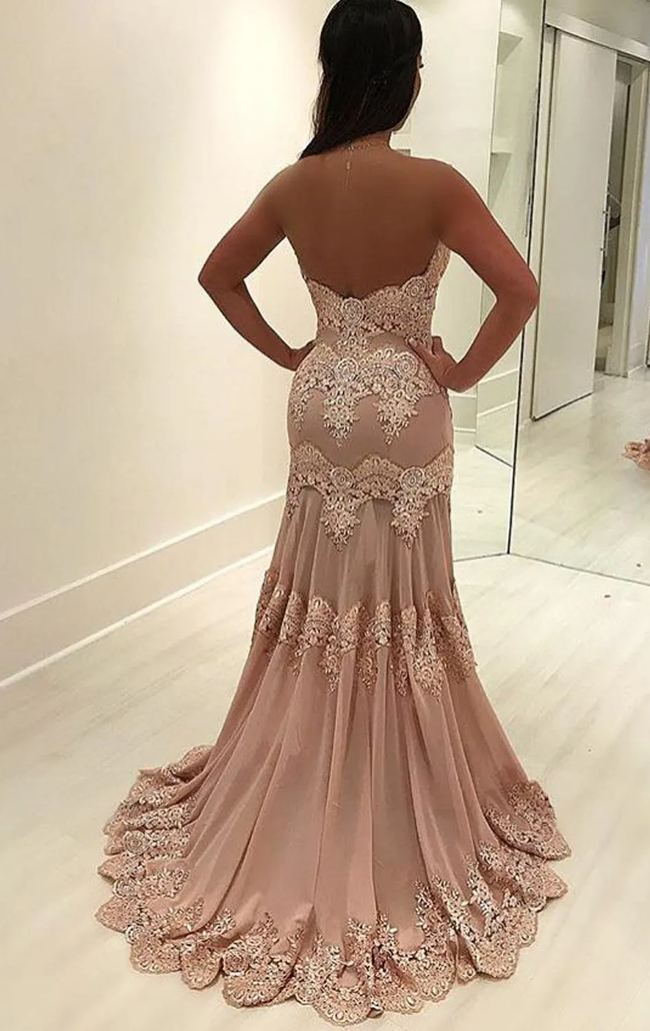 MACloth Mermaid Strapless Sweetheart Long Prom Dress Lace Formal Evening Gown