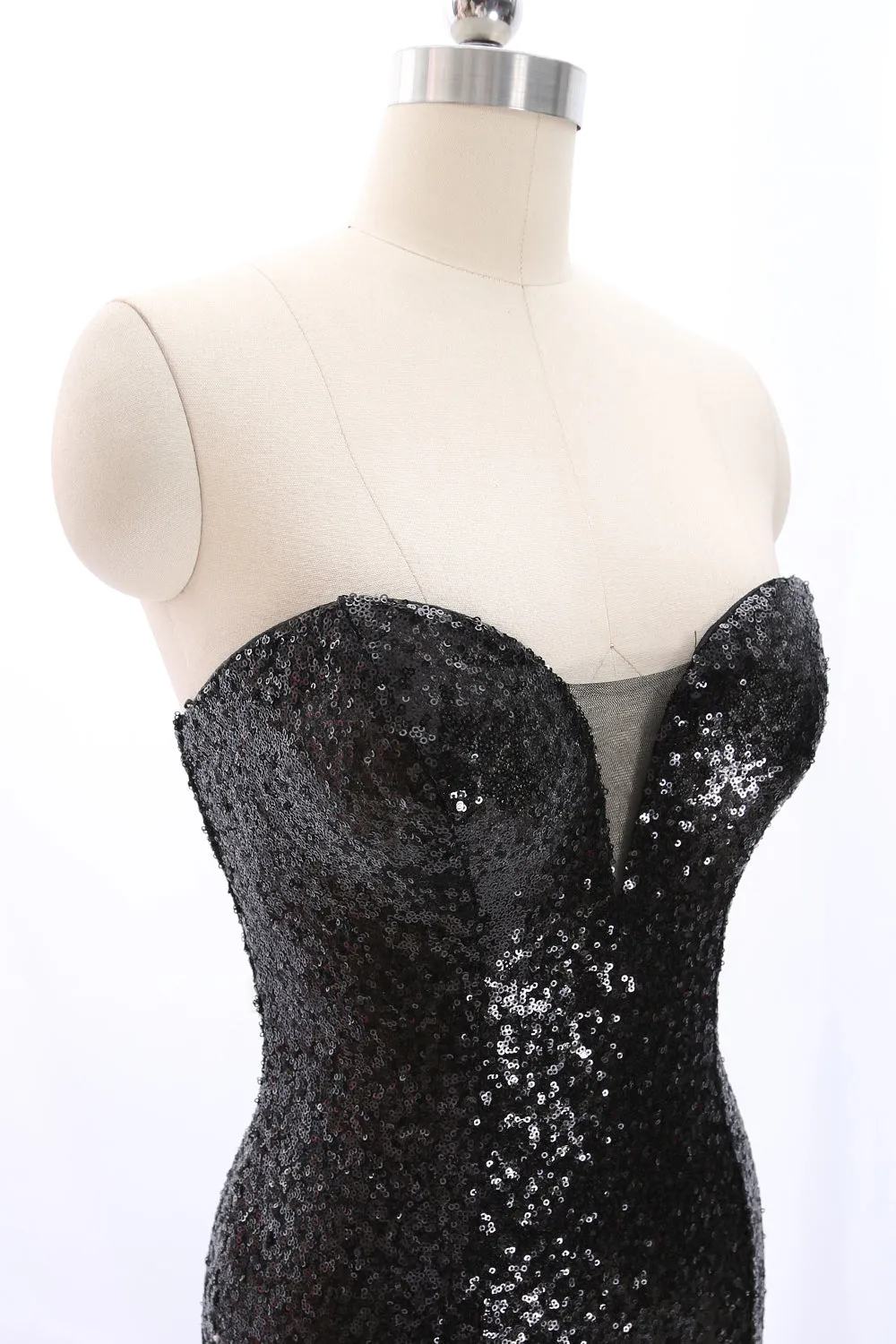 MACloth Strapless Sweetheart Mermaid Black Sequin Long Prom Dress Formal Evening Gown