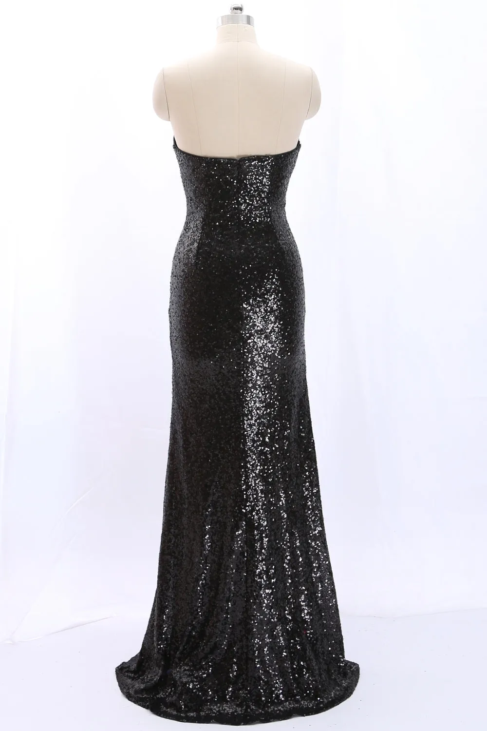 MACloth Strapless Sweetheart Mermaid Black Sequin Long Prom Dress Formal Evening Gown