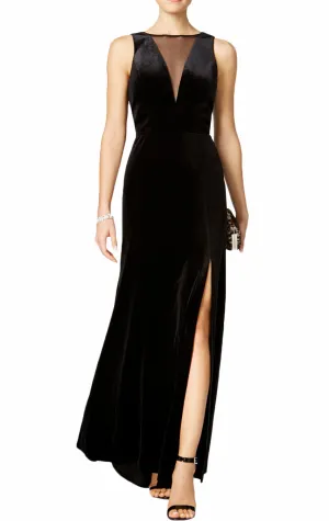 MACloth Straps V Neck Velvet Evening Gown Black Mother of the Brides Dress