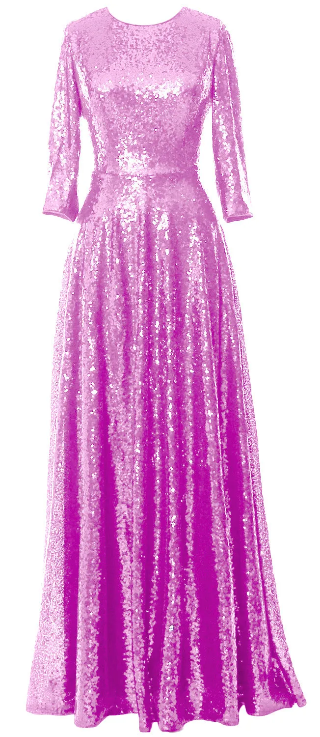 MACloth Women 3/4 Sleeves Sequin Evening Gown Vintage Mother of The Bride Dress