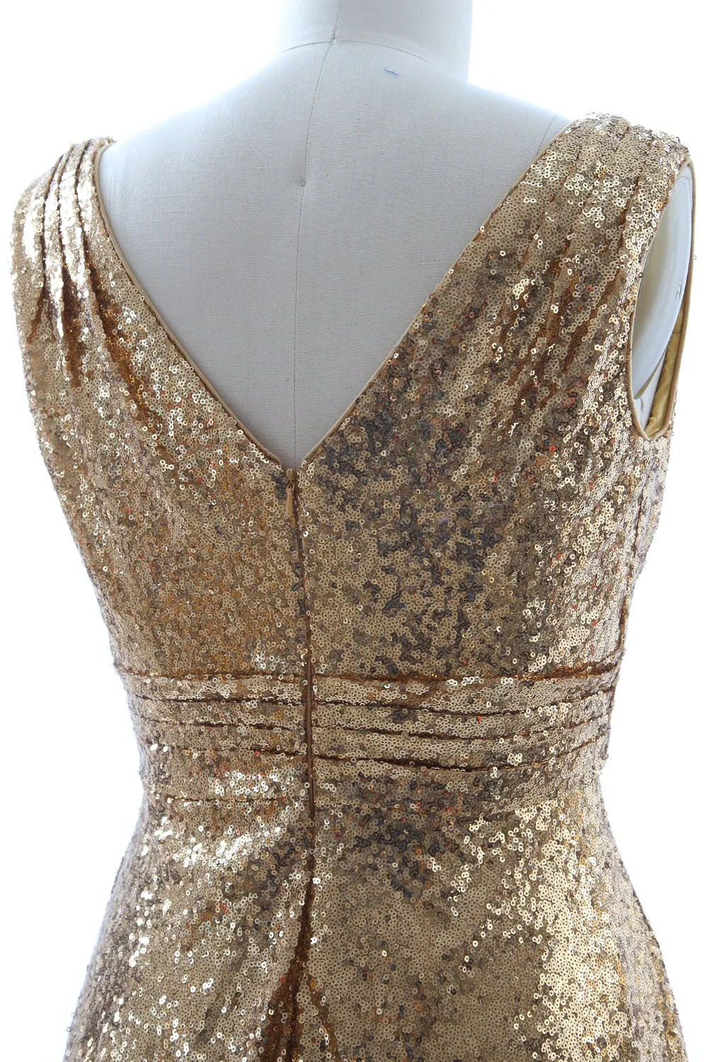 MACloth Women Bridesmaid Dresses V Neck Sleeveless Sequin Formal Evening Gown