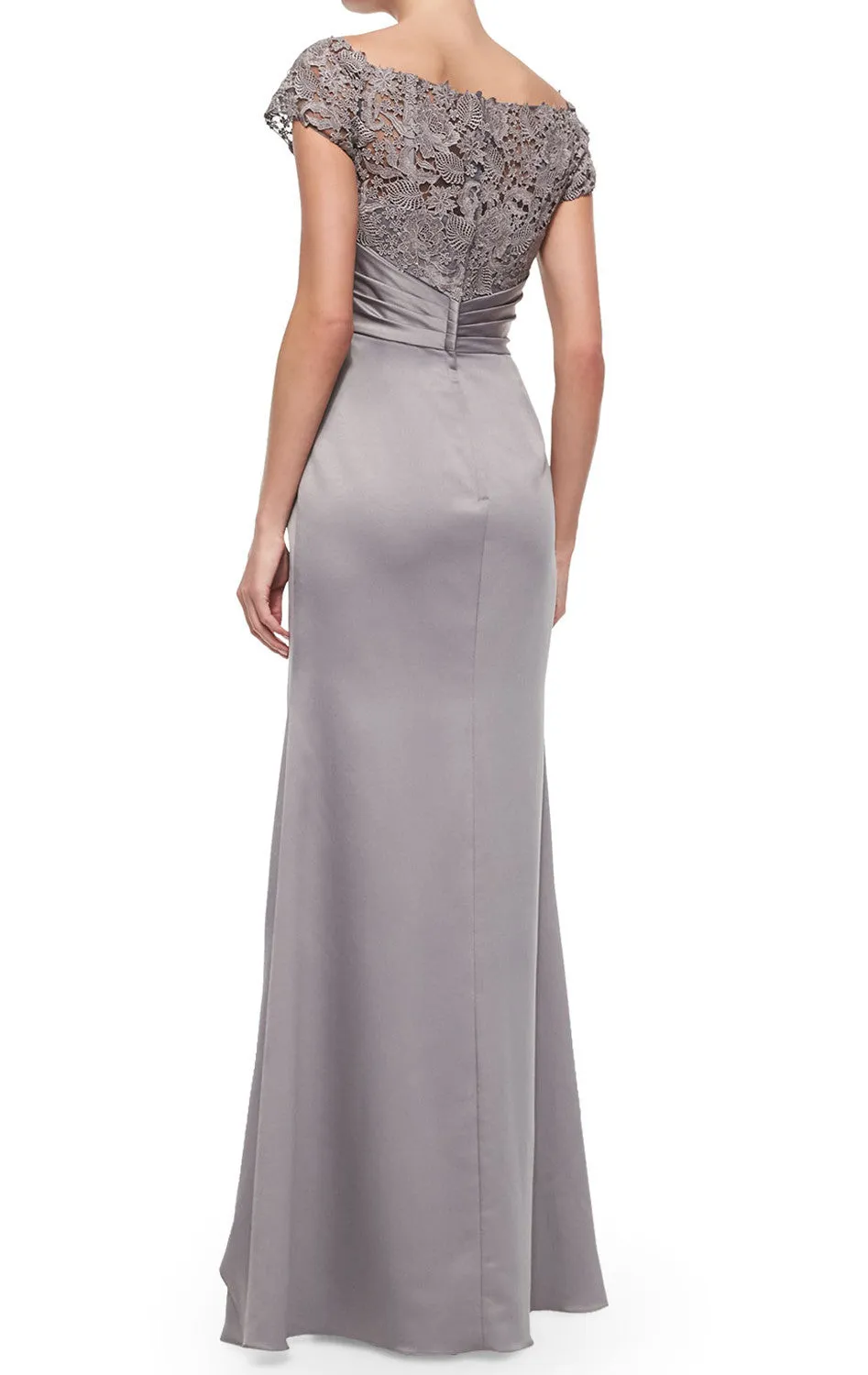 MACloth Women Cap Sleeves Lace Chiffon Long Evening Gown Silver Mother of the Brides Dress