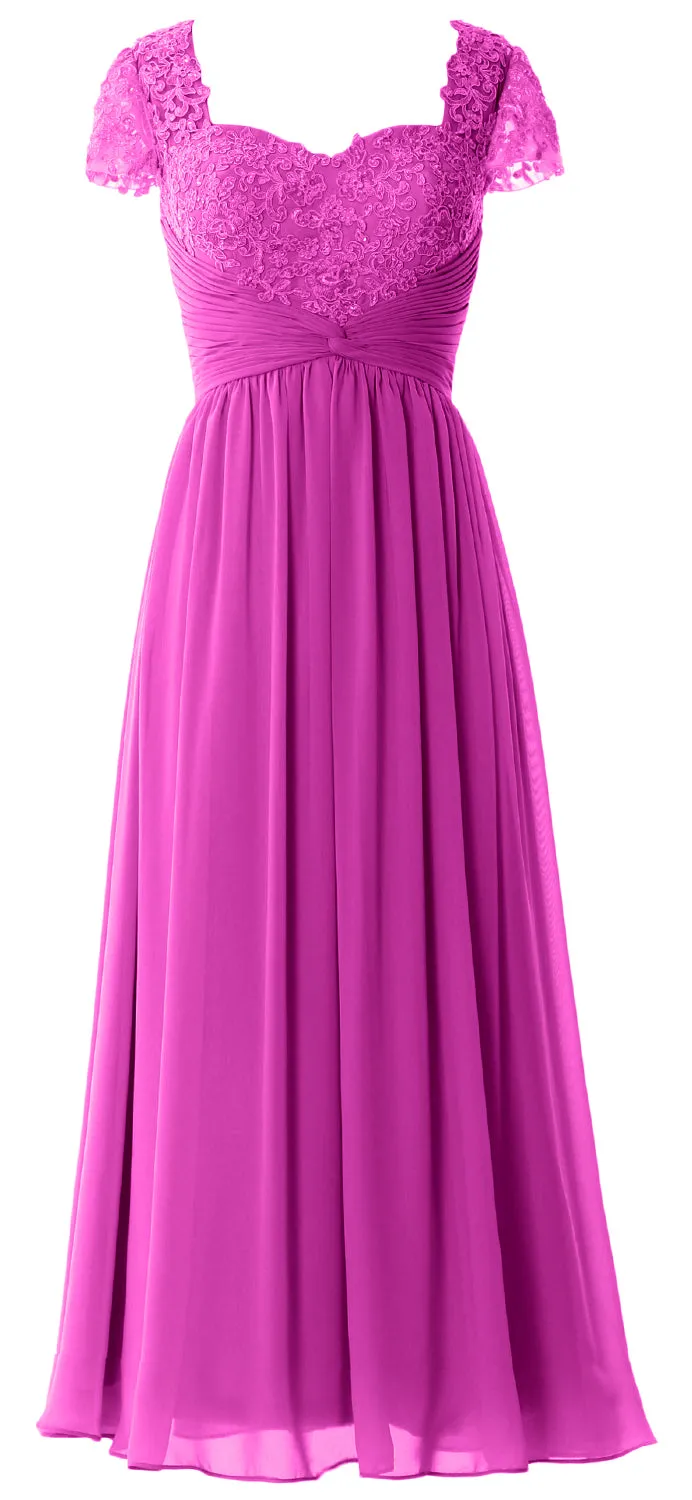 MACloth Women Lace Chiffon Evening Formal Gown Cap Sleeves Mother of Bride Dress