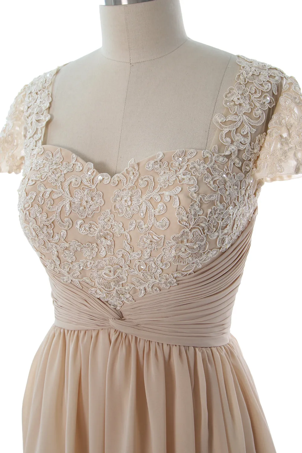 MACloth Women Lace Chiffon Evening Formal Gown Cap Sleeves Mother of Bride Dress