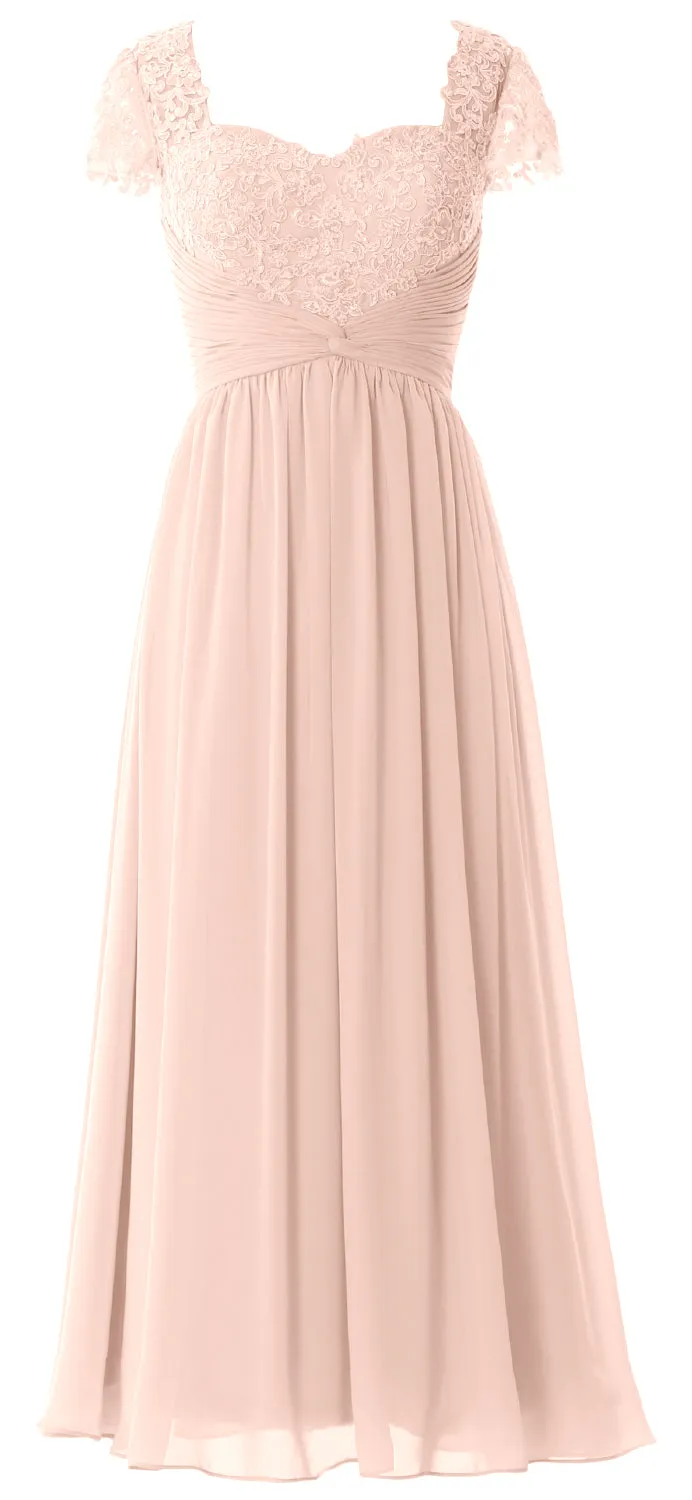 MACloth Women Lace Chiffon Evening Formal Gown Cap Sleeves Mother of Bride Dress