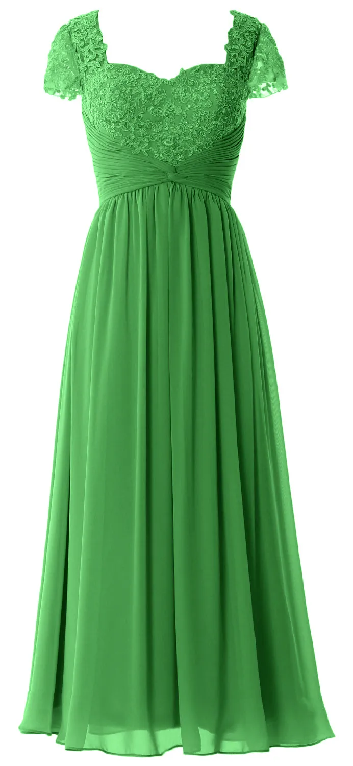 MACloth Women Lace Chiffon Evening Formal Gown Cap Sleeves Mother of Bride Dress