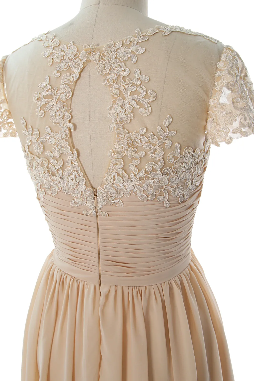 MACloth Women Lace Chiffon Evening Formal Gown Cap Sleeves Mother of Bride Dress