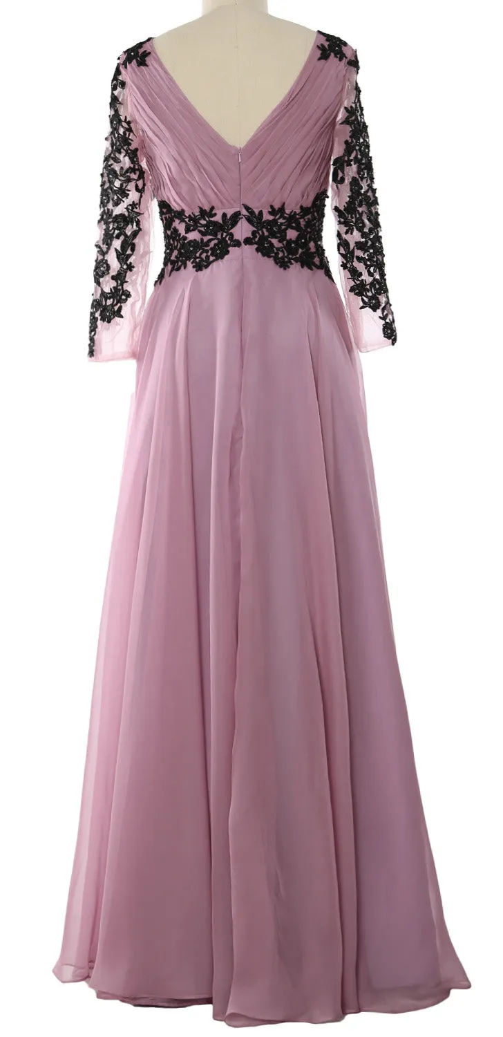 MACloth Women Long Sleeve Formal Evening Gown V Neck Mother of The Bride Dress