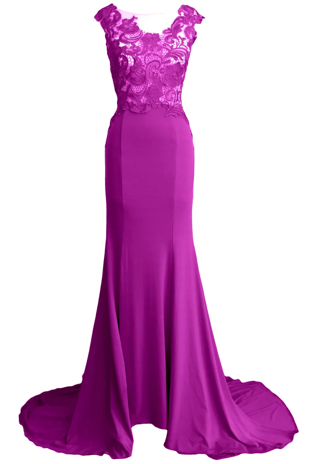 MACloth Women Mermaid Long Prom Dress 2017 Lace Jersey Formal Party Evening Gown