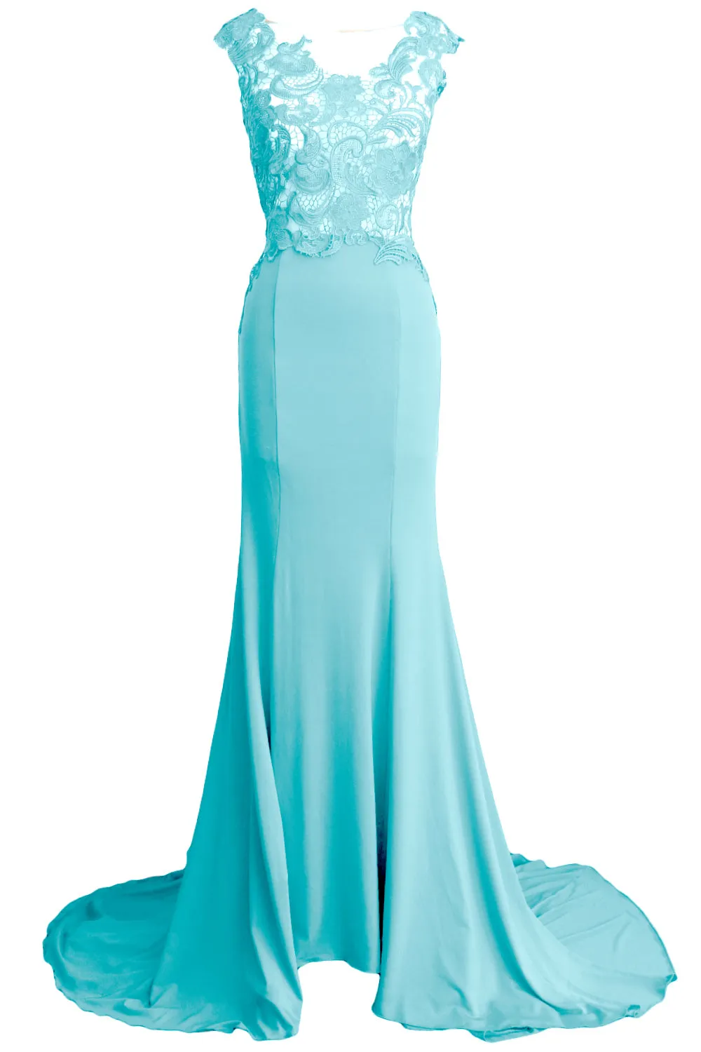 MACloth Women Mermaid Long Prom Dress 2017 Lace Jersey Formal Party Evening Gown