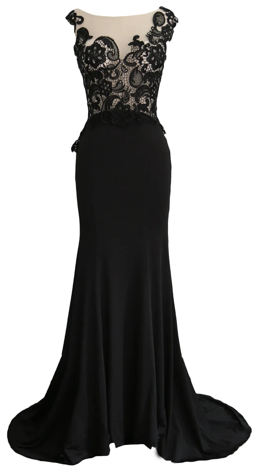 MACloth Women Mermaid Long Prom Dress 2017 Lace Jersey Formal Party Evening Gown
