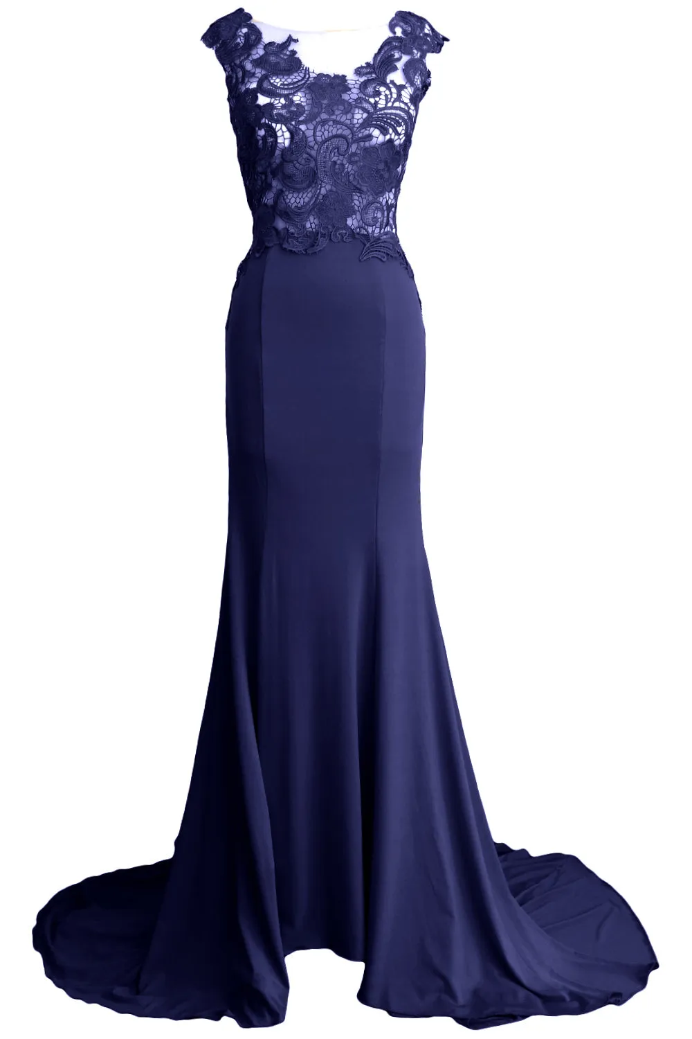 MACloth Women Mermaid Long Prom Dress 2017 Lace Jersey Formal Party Evening Gown