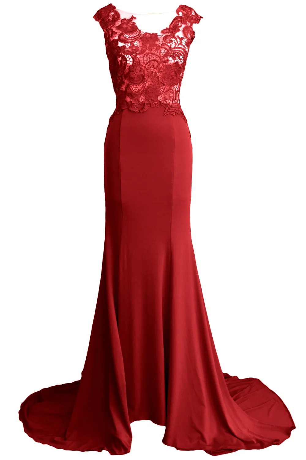 MACloth Women Mermaid Long Prom Dress 2017 Lace Jersey Formal Party Evening Gown