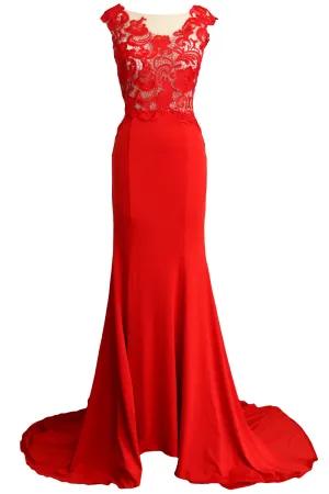 MACloth Women Mermaid Long Prom Dress 2017 Lace Jersey Formal Party Evening Gown