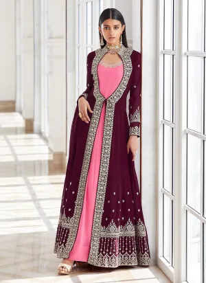 Magenta Zari Embellished Jacket Style Anarkali Suit