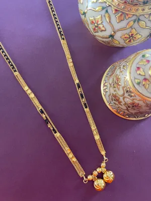 Maharashtrian Long Mangalsutra Vati Designs Layered Black Beads Gold Chain