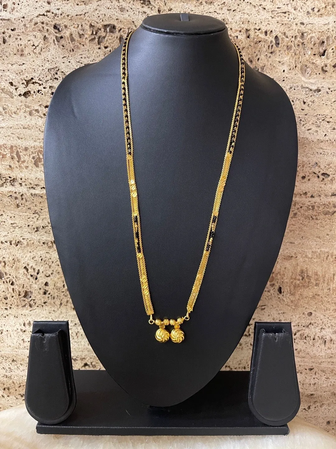 Maharashtrian Long Mangalsutra Vati Designs Layered Black Beads Gold Chain