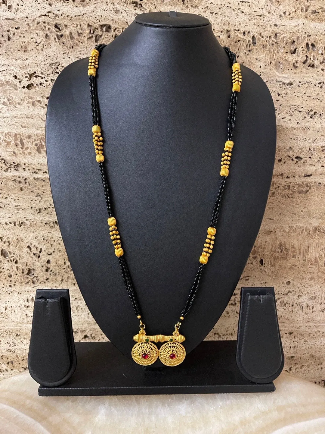 Maharashtrian Long Mangalsutra Vati Designs Layered Gold And Black Beads Chain