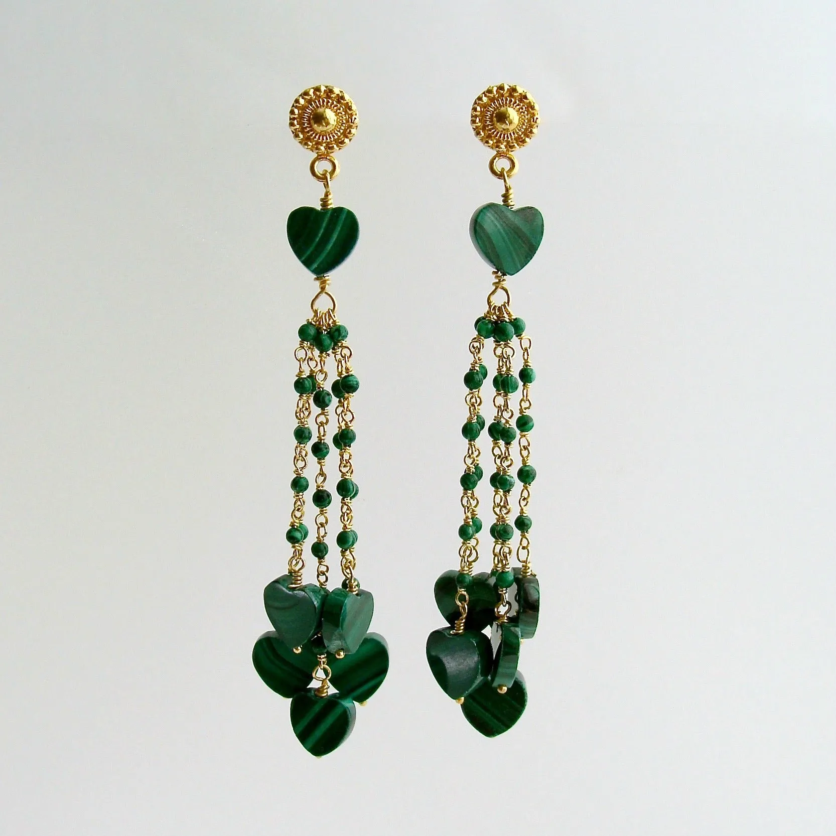 Malachite Hearts Duster Tassel Earrings -  Monique II Duster Earrings