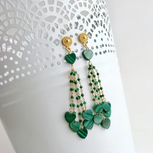 Malachite Hearts Duster Tassel Earrings -  Monique II Duster Earrings