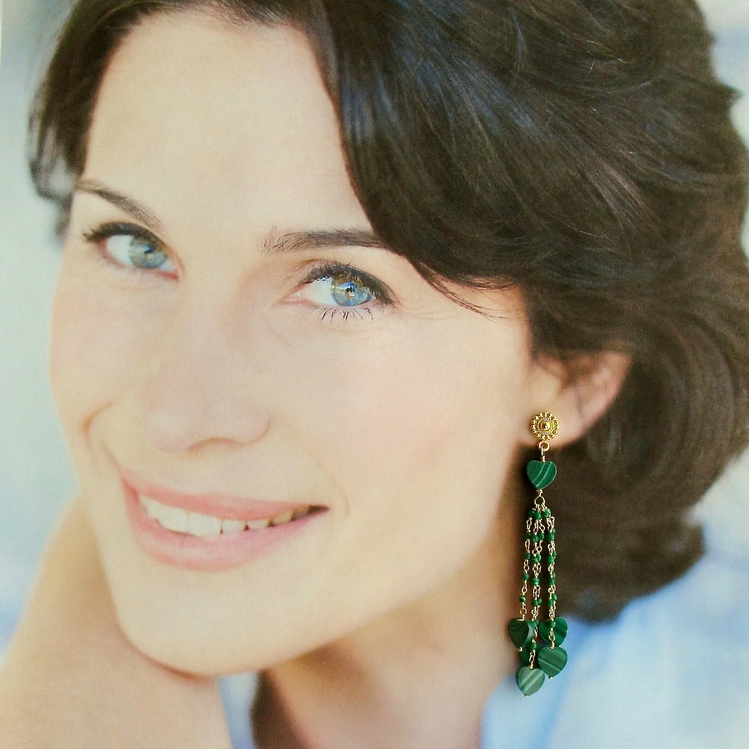 Malachite Hearts Duster Tassel Earrings -  Monique II Duster Earrings