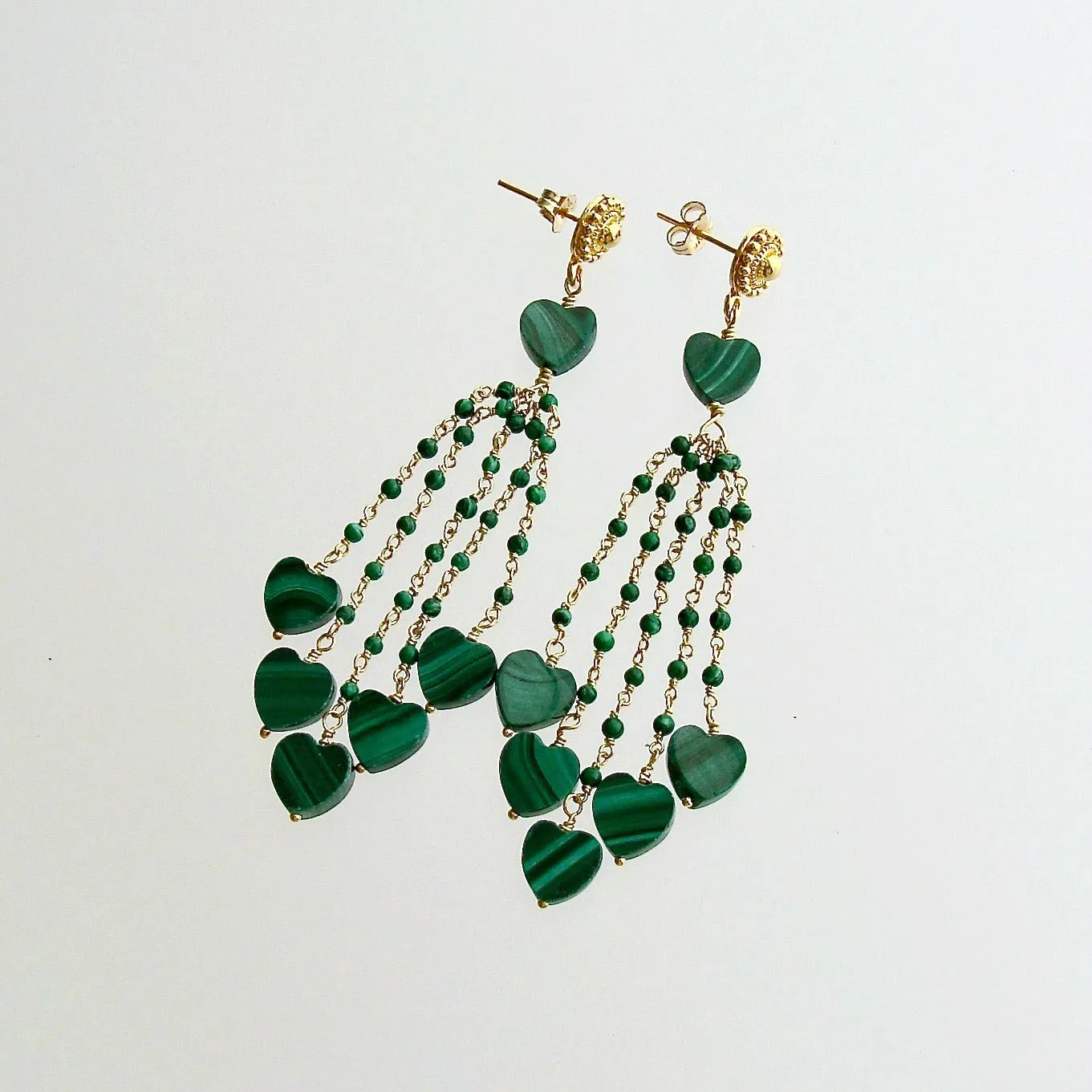 Malachite Hearts Duster Tassel Earrings -  Monique II Duster Earrings