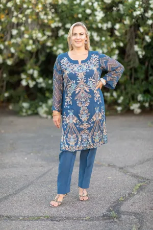 Marlin Blue Chiffon Salwar Kameez Suit with Embroidery