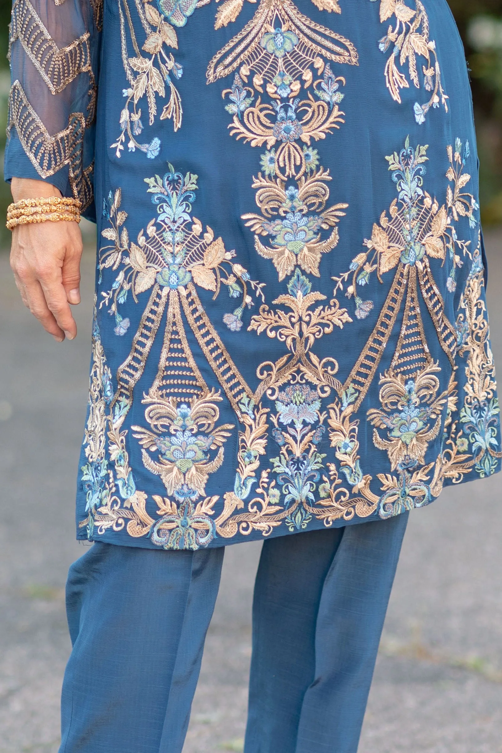 Marlin Blue Chiffon Salwar Kameez Suit with Embroidery