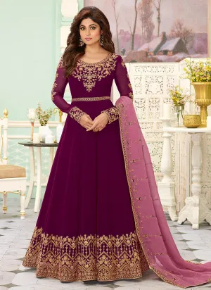 Maroon And Pink Designer Anarkali Suit