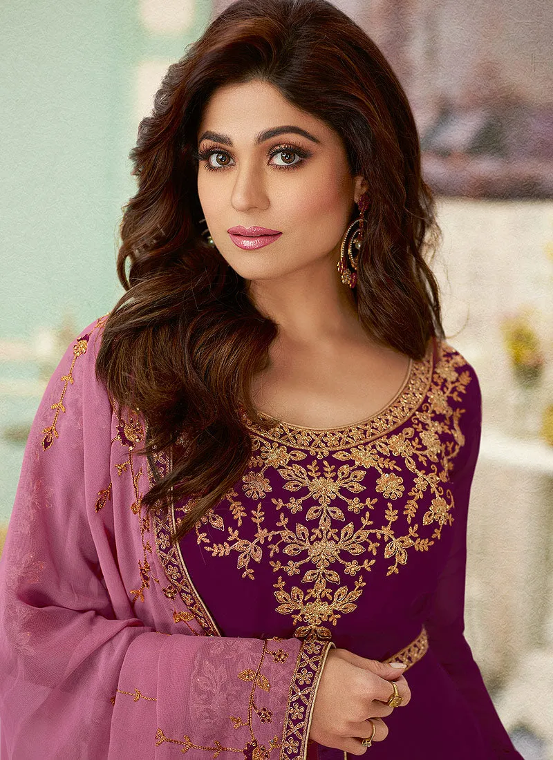 Maroon And Pink Designer Anarkali Suit
