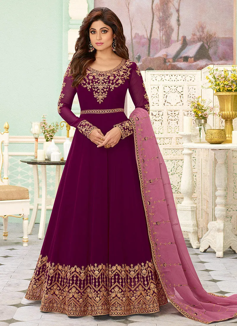 Maroon And Pink Designer Anarkali Suit