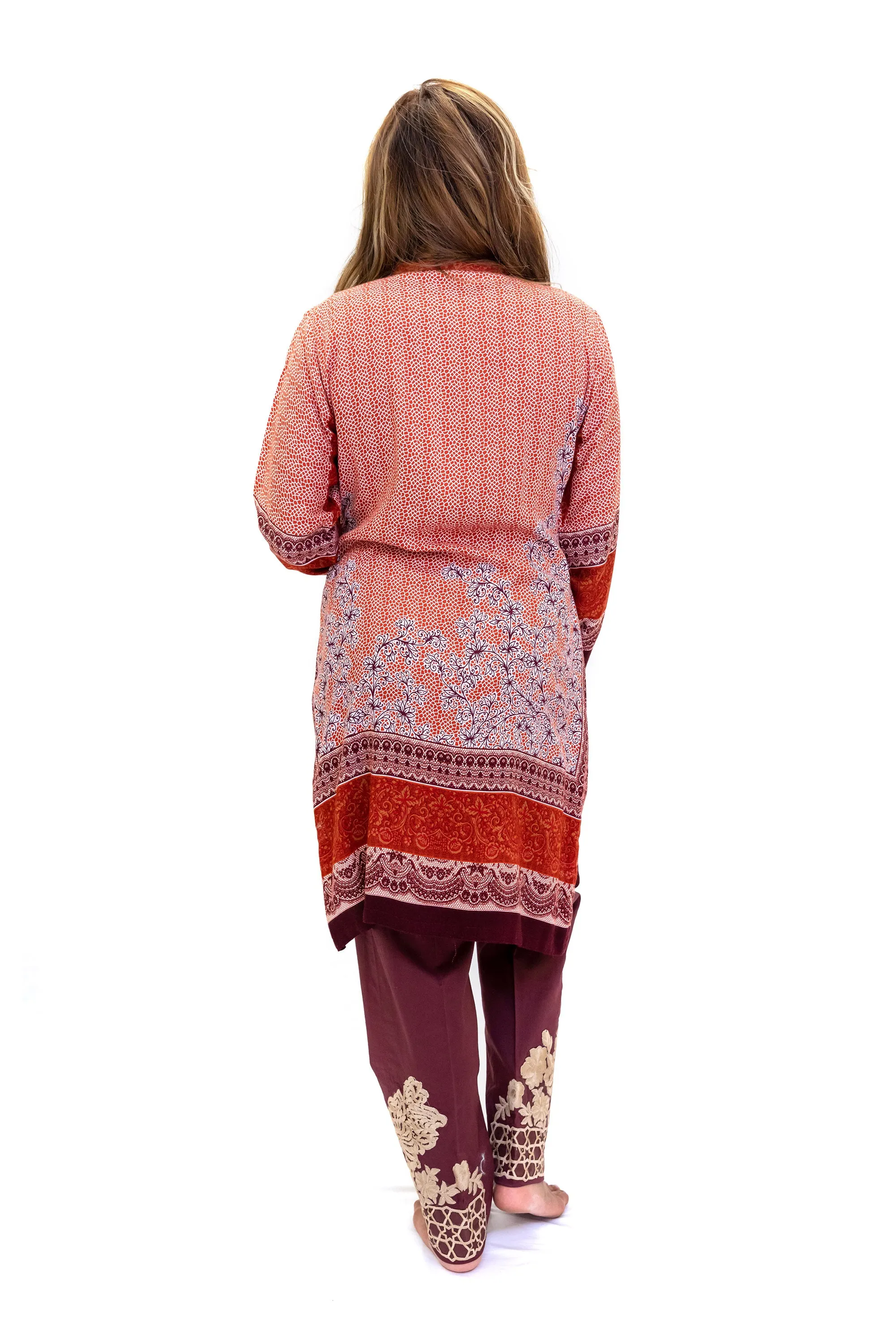 Maroon Cotton Pants with Embroidery