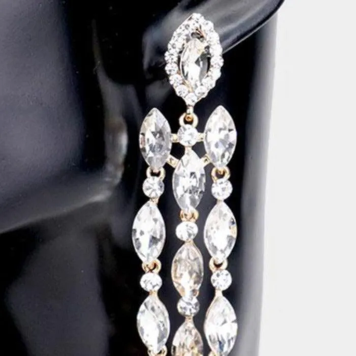 Marquise Clear Crystal Drop Gold Earrings