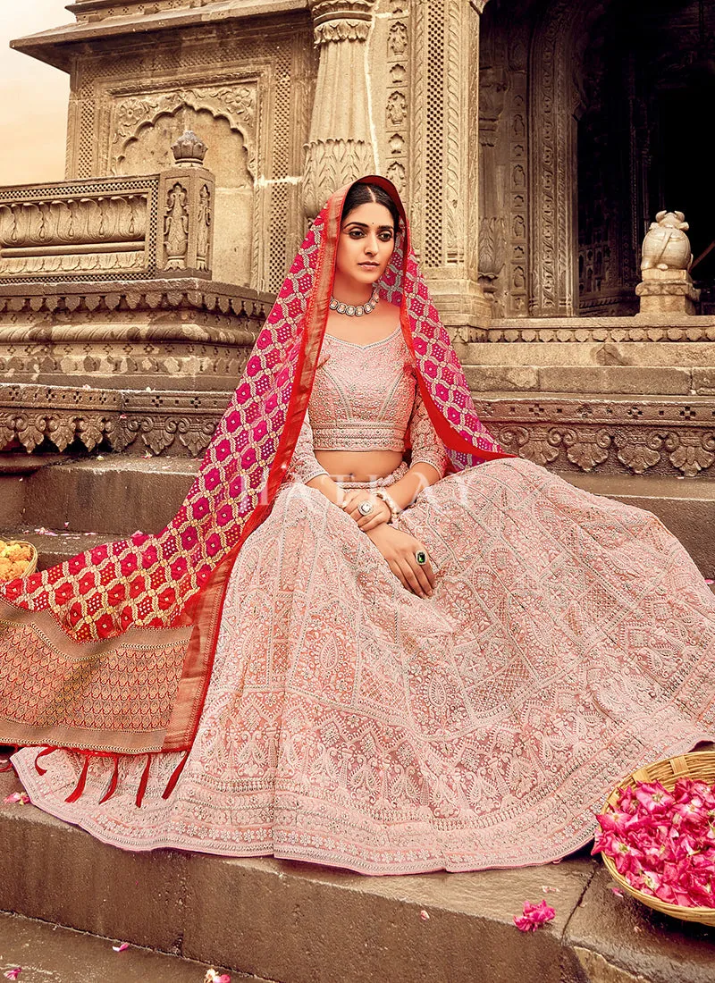Mauve And Pink Embroidery Georgette Lehenga Choli
