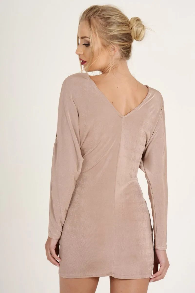 Mauve Batwing Cold Shoulder Mini Dress - Sonia
