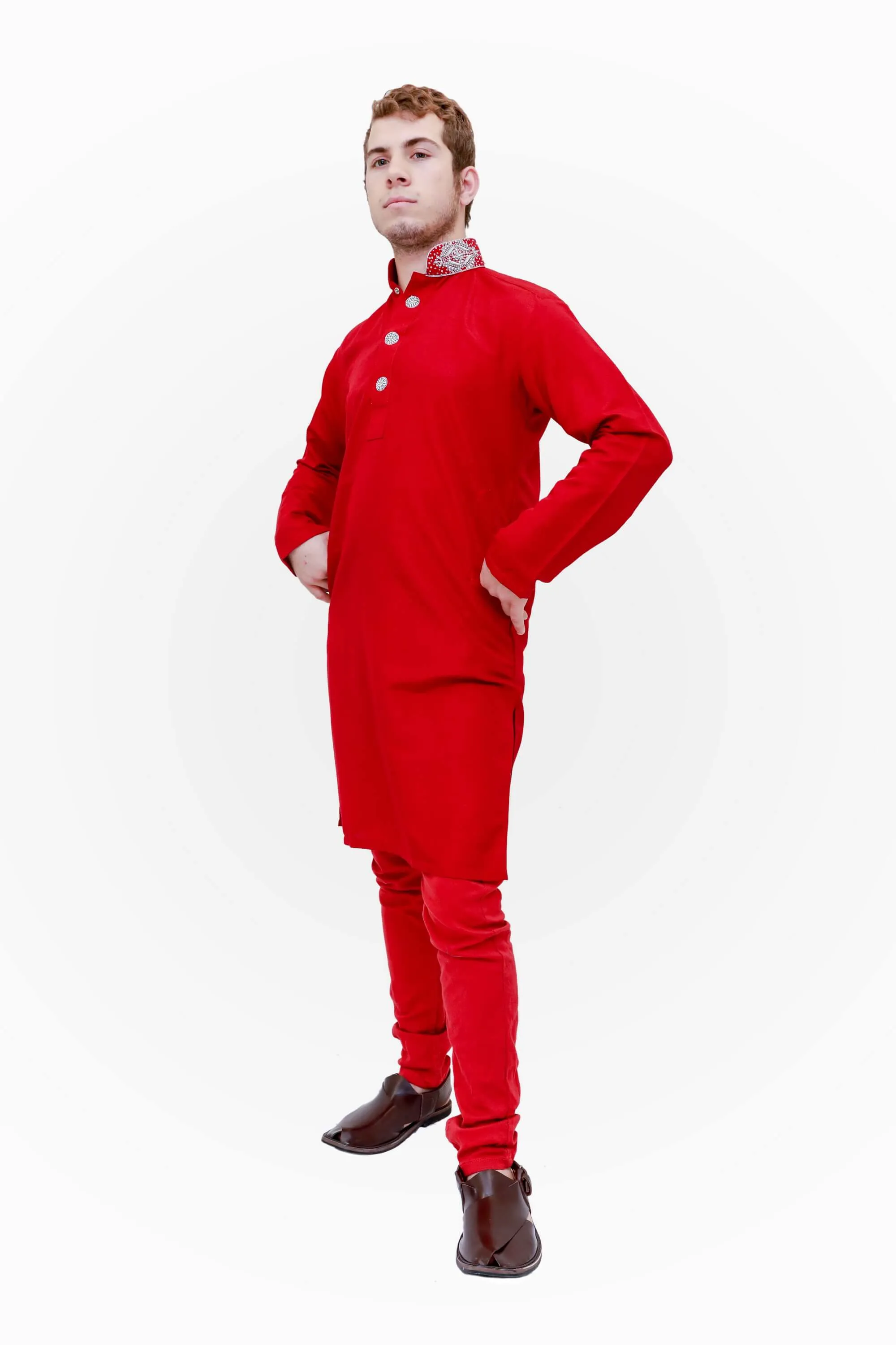 Men Red Embroidery Shirt