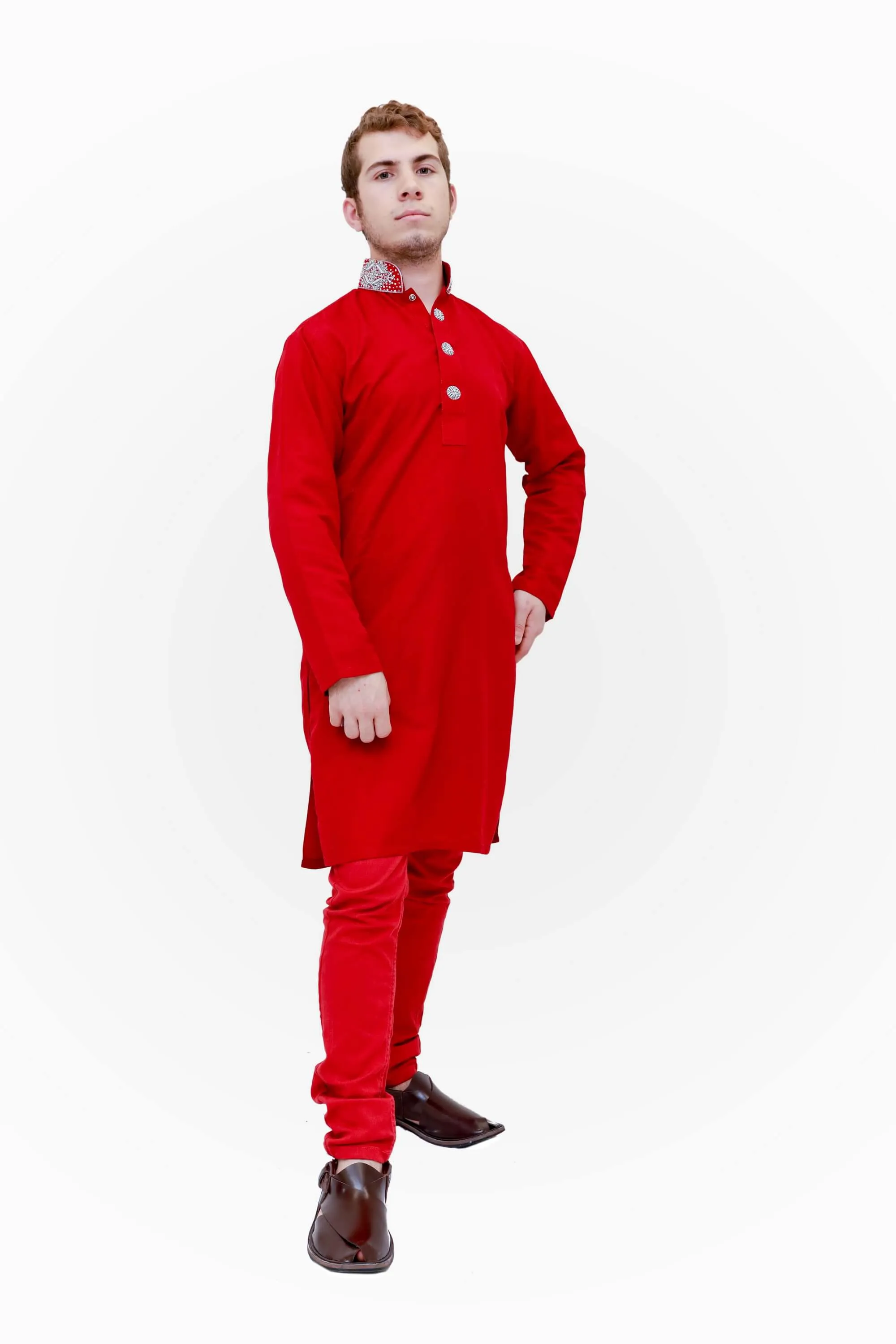 Men Red Embroidery Shirt
