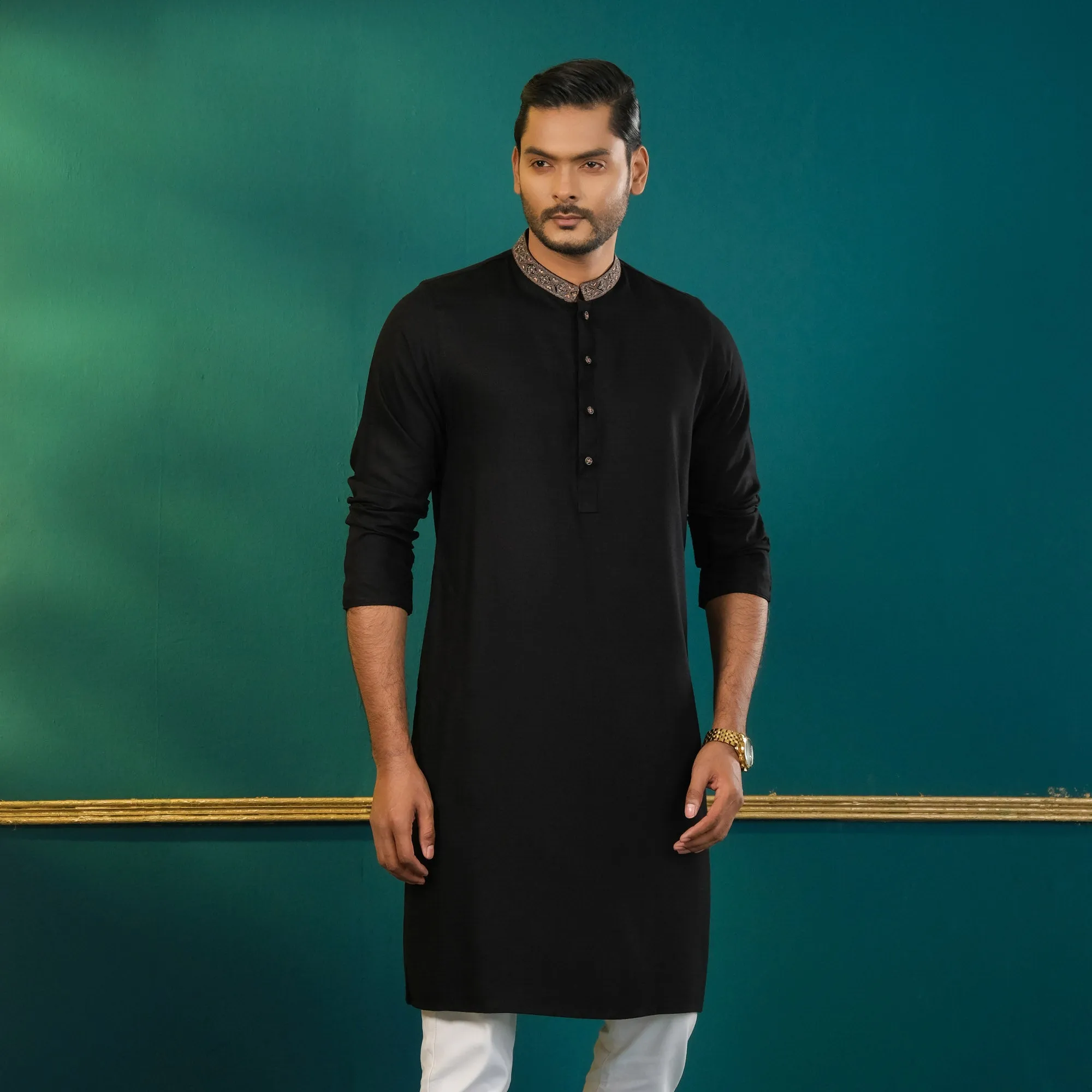 Mens Black Embroidered Panjabi