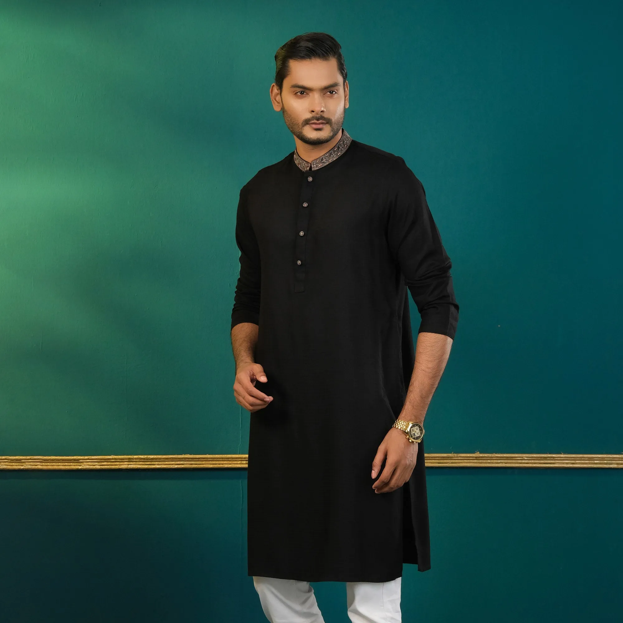 Mens Black Embroidered Panjabi