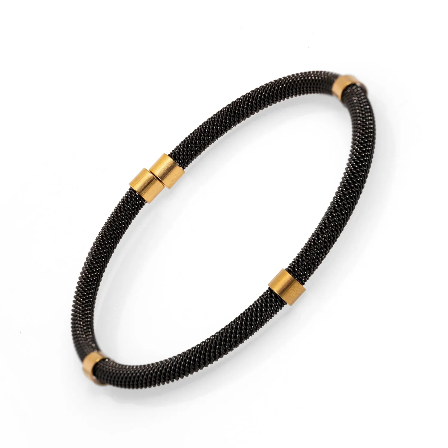 Men's Fashion Style Black Steel & Gold Bracelet