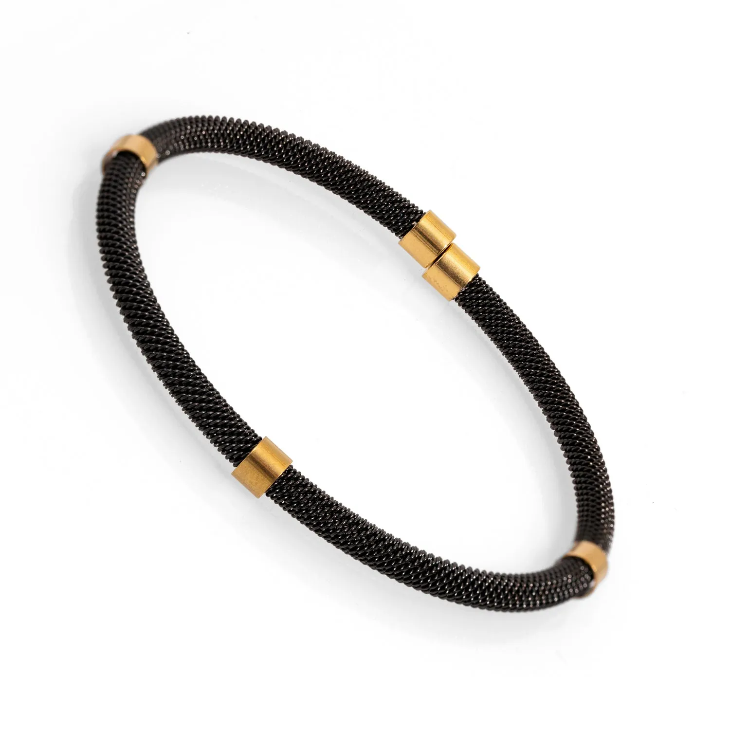 Men's Fashion Style Black Steel & Gold Bracelet