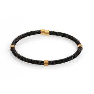 Men's Fashion Style Black Steel & Gold Bracelet