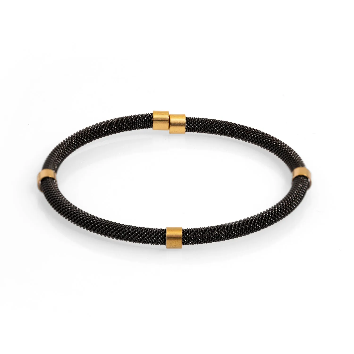 Men's Fashion Style Black Steel & Gold Bracelet