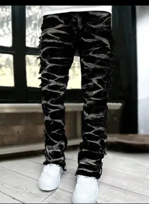 Men's Fashionable Creative Tassel Painted Graffiti Street Style Jeans