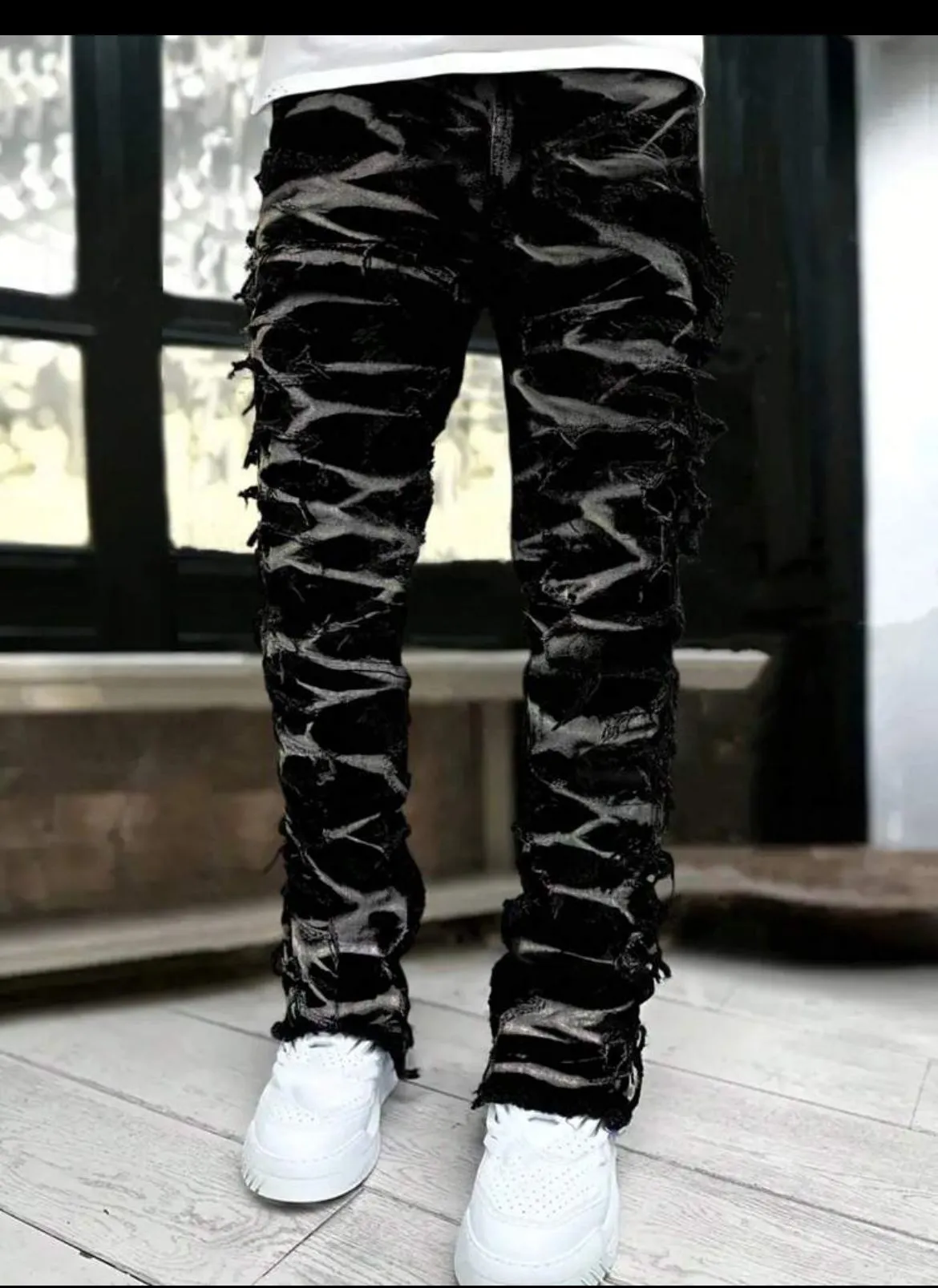 Men's Fashionable Creative Tassel Painted Graffiti Street Style Jeans