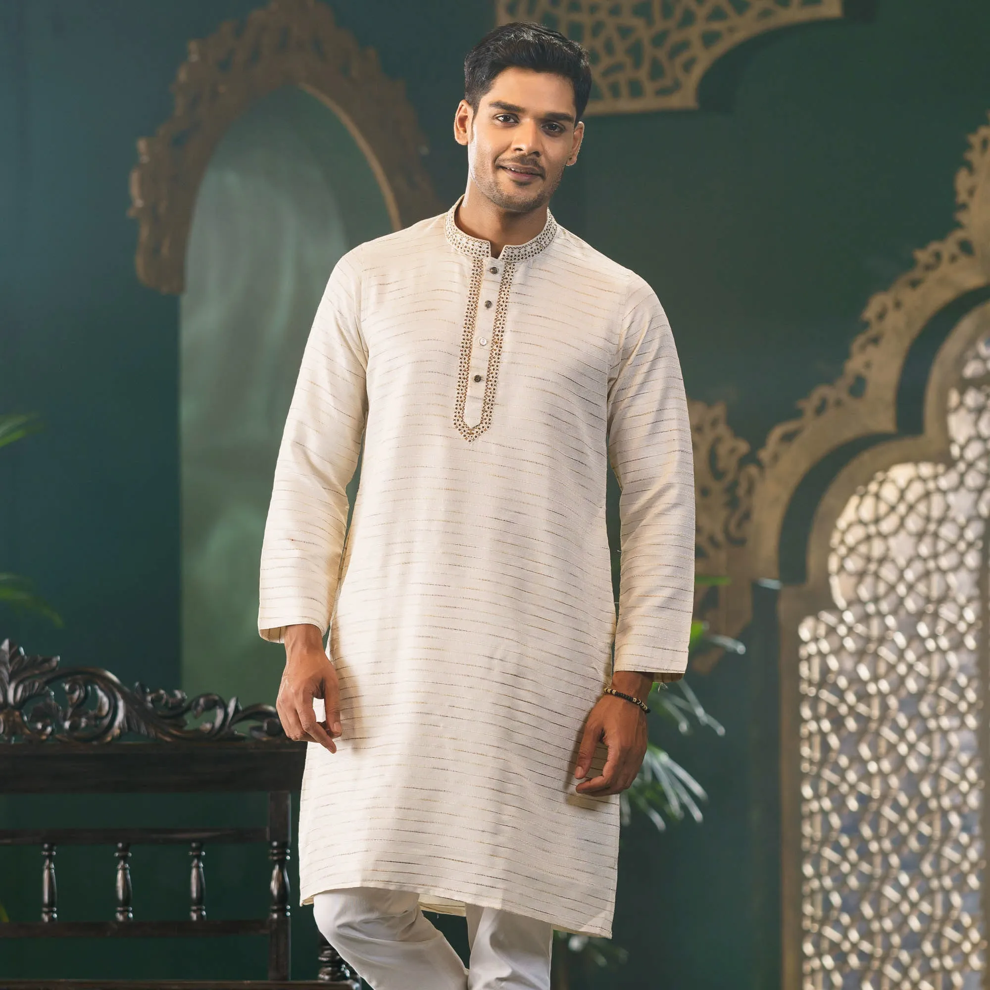 Mens Golden Embroidered Panjabi